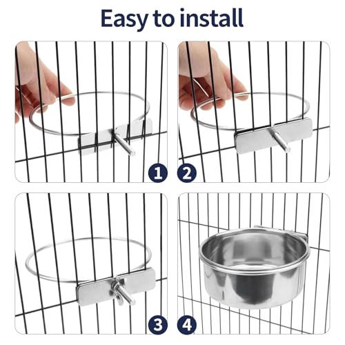 Bird Cage Feeder, Bird Feeder for Cage, 10oz Stainless Steel Food Water Bowl with Clamp, Clip-On Cage Coop Cup for Parrot Hamster Rabbit Rat Small Animals - color: 10oz Stainless Steel Bowl