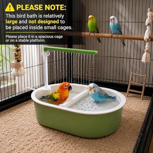 Indoor Bird Bath Fountain, Dual Rainfall Parrot Shower with Anti-Clog Pump & Filter Sponge, Adjustable Water Flow, Natural Beech Wood Perch, Bird Shower Spa for Parakeet, Cockatiel, Lovebird