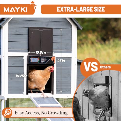 MAYKI Automatic Chicken Coop Door Solar Powered, Accessories Extra-Large with 4 Auto Modes (Timer & Light Sensor), Anti-Pinch, Waterproof Cold Weather, FCC/CE/RoHs Certified, Aluminum Build, M Black