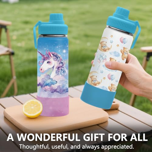 Bear 18oz Water Bottle, with 2 Lids Handle, Insulated Travel Cup | 18oz Stainless Steel Sports Tumbler,Reusable Leak proof Anti Slip Boot Mug, Christmas Birthday Gift for Son Daughter - color: TeddyBear