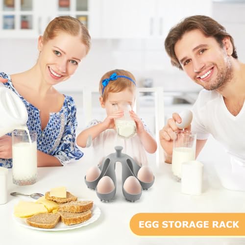Silicone Egg Boiler Rack, 6 Egg Holder with Handle | Drain hole egg holder for lifting soft or hard boiled eggs from pots for breakfast and meal prep