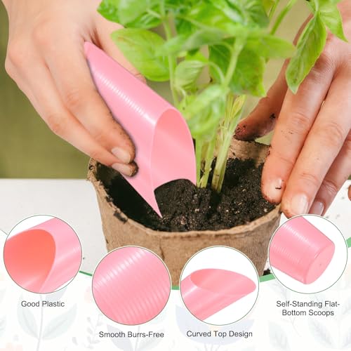 M METERXITY 6-Pack Bonsai Soil Scoops, Plastic Garden Soil Scoops Bucket Shovel Potting Scoopers for Transplanting/Flower Planting/Plant Succulent, Colorful Small Gardening Tools [Pink] - color: Pink