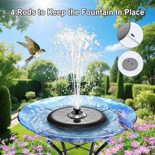 Solar Fountain UFO Style, 2026 Upgrade 5W Glass Solar Panel Bird Bath Fountain with LED Lights, 4000mAh Backup Battery, 7 Nozzles for for Garden, Pond, Pool, Patio Outdoor Water Feature - color: Black