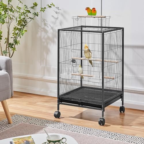 Yaheetech 35 inch Wrought Iron Bird Cage w/Play Open Top and Rolling Stand for Small Birds Like Parrots Conure Lovebird Cockatiel Lovebirds Budgies - size: 35 inch