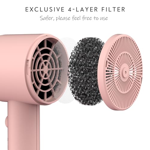AINA Diffuser Hair Dryer Full-Featured Blow Dryer 110V/1600W(Babe Pink) | 3 Heat/2 Speed;Cold shut button;Lightweight;Compact Size;High Temp;Low Airflow;Same Results;Less Expense - color: Babe Pink, size: 3 Piece