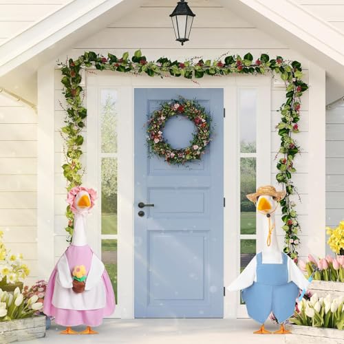 2 Set Porch Goose Outfit Spring Gardener Goose Clothes with Small Flower Pot for 23" Cement Outdoor Patio Yard Decor(Gardener) - style: Gardener