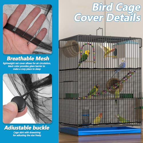 Large Bird Cage Seed Catcher 31 x 118 inches Adjustable Soft Airy Skirt Guard Birdcage Nylon Mesh Net, Birdcage Cover Skirt Seed Guard for Parrot Parakeet Macaw Round Square Cages - color: Black