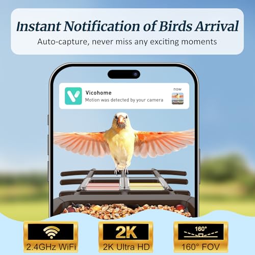 Bird Feeder with Camera Solar Powered, 2K HD Live Video Smart Bird Camera for Outdoors, Motion Detection with Instant Alerts, IP65 Waterproof, Bird Watching Gifts for Nature Lovers | AI Bird Recognition | Capture Birds in 2K HD | Built for Outdoors | Sola
