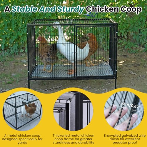 Metal Chicken Coop 4-6 Chickens with Floor, Portable Rabbit Hutch | Predator-Resistant, Easy Clean & Assembly, Mobile, For Backyard Yard, With Legs, Cage For Hen Duck And Other Small Animals