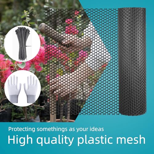 Pet & Garden Safeguard - 15.7IN x 16.4FT Roll - Black Plastic Netting, Multi-Use Decorative Fencing for Poultry, Dogs, Rabbits,Chicken and Snake Barrier - color: Black-16.4FT×15.7IN