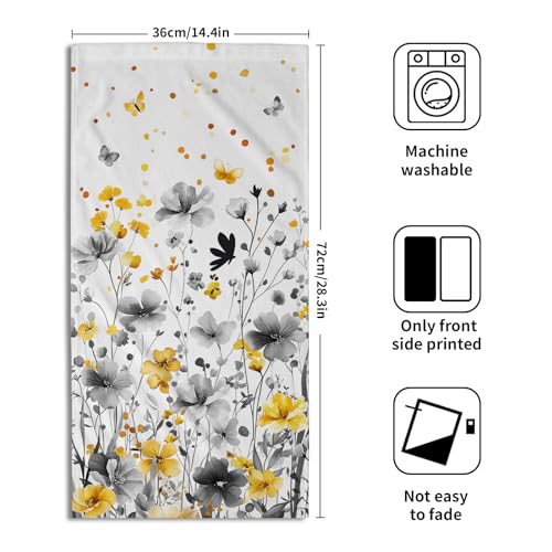 Spring Floral Hand Towels 14x28 Inch Set of 2 Watercolor Grey Yellow Wildflowers Absorbent Soft Dish Washing Cloth Tea Towels for Home Kitchen Bathroom Gym Hotel Spa Decor - color: Yellow Grey Flowers