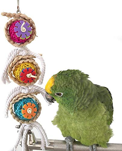 Litewoo Bird Chew Bell Toy Natural Straw Rattan Colorful for Parakeet Cockatiel African Grey Quaker Cockatoo Lovebird Caique Amazon Budgie Cage Accessories - color: Toy2