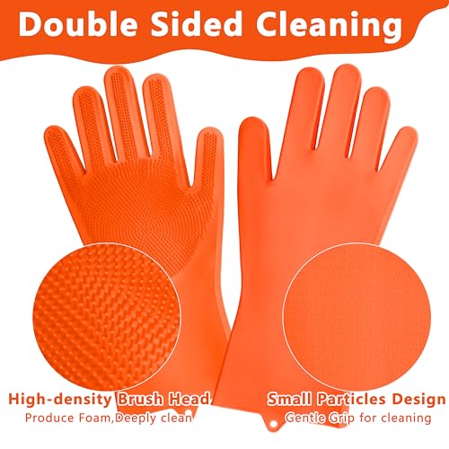 Pet Grooming Gloves—Dog Washing Gloves with High-Density Teeth | Dog Bath Scrubber with Enhanced Five Finger Design, Silicone Gloves for Dogs and Cats Bathing, Massage (Orange) - color: Orange