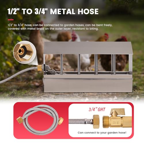 Automatic Chicken Waterer Stainless Steel Chicken Water Feeder Pigeon Water Dispenser with Float Valve Automatic Filling Water Poultry Waterer Fountain for Duck Goose Pigeon Quail