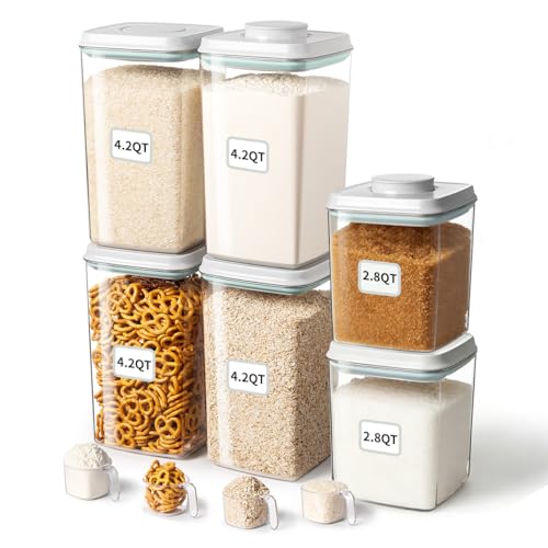 Food Storage Container Sets, 2.8 Qt *2+ 4.2 Qt *4 Airtight Canisters with Lids and 130ml Scoop, BPA-Free Plastic Pantry Containers for Flour, Sugar, Rice - color: 4L*4 + 2.65L*2