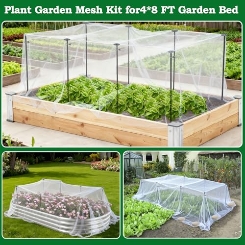 Metal Garden Netting Kit, 8 Pack 2.6ft Raised Garden Bed Net Support Stakes with 13×10ft Fine Mesh Insect Netting 16pcs Clips Bird Barrier Screen Cover for Protect Plant Vegetable Row from Animals Bug - color: 8 Poles With 10×13 Ft Netting
