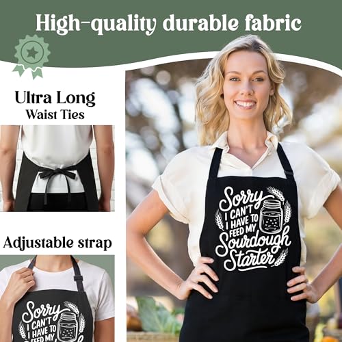 Sourdough Starter Apron for Women with Large Pockets - Funny Baking Aprons, Adjustable Professional Kitchen Apron for Bread Making, Grilling - Unique Sourdough Gifts for Bakers & Moms - C18 - color: Sourdough Starter
