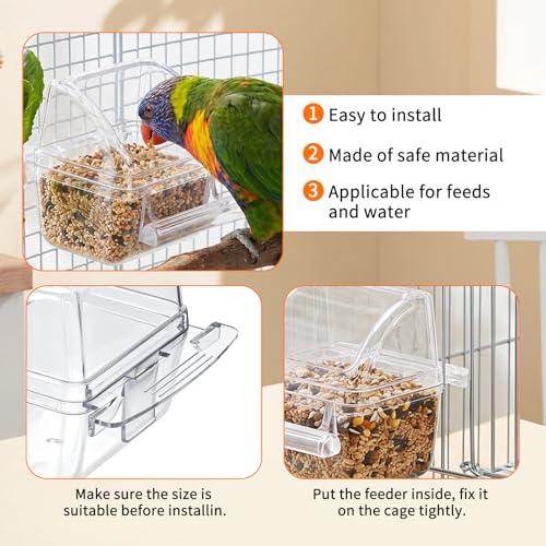 2 Pcs Bird Cage Feeder, Plastic Bird Bowls for Cage with Cover No Mess Hanging Bird Food Container Bird Feeding and Watering Supplies for Small Parakeet Cockatiel Canary Parrot