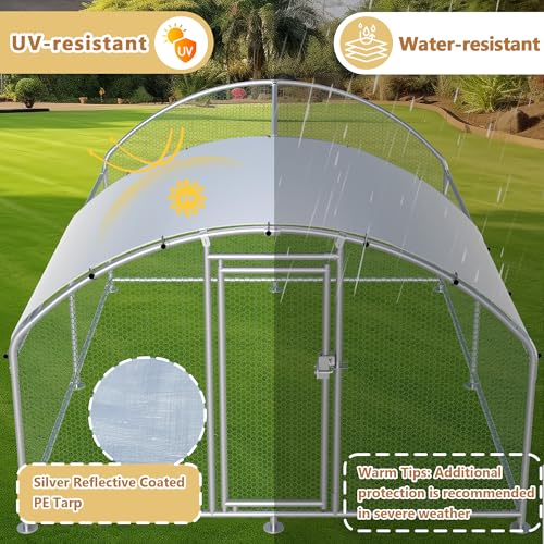 Large Metal Chicken Coop Run, 12.8x9.8x6.2 ft Chicken Runs for Yard with Cover, Walk-in Chicken Pen for 12–18 Hens, Anti-Rust Poultry Cage with Stable Wind-Resistant Dome Roof Design - color: Dome Roof, size: 153.5"L x 118.1"W x 74.8"H