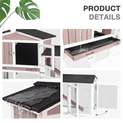 Chicken Coop with Run for 2 Chickens, Outdoor Wooden Hen House with Leakproof Pull-Out Tray, Weatherproof Roof, 6 Access Doors-Brown
