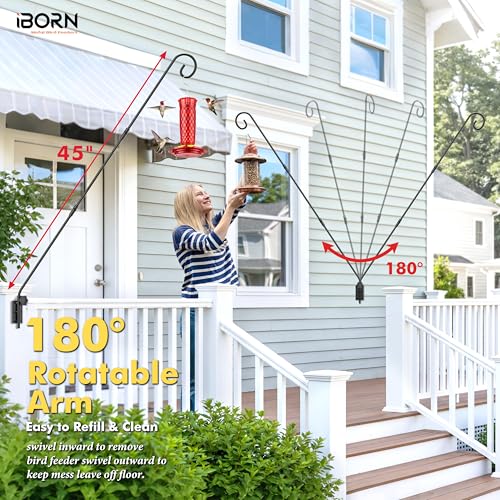 iBorn 45" Wall Mount Hanging Bracket,Heavy Duty Bird Feeder Pole for Hanging Bird Feeder, Planter, Suet Baskets, Wind Chimes, 180°Rotatable Arm,Solid Wire, Pack of 2 - size: 45"Hanging Bracket,Pack of 2