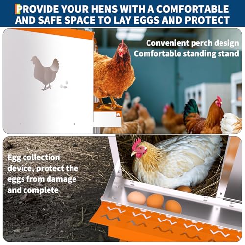 6 Compartment Galvanized Metal Chicken Nesting Box with Support Legs, Easy Install & Clean Roll Out Egg Laying Boxes for Backyard Chicken Coop, Anti-Rust Egg Protection Nest,Orange - color: Orange, size: 6 holes with legs