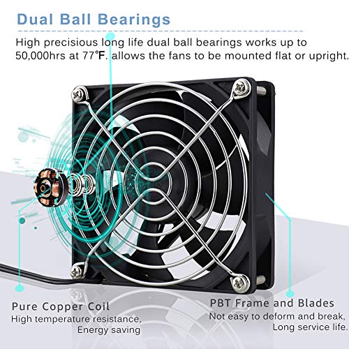 GDSTIME 92mm EC Axial Fan AC 110V 120V Dual Ball Bearing Brushless Cooling | 92x92x25mm, 80-240V wide, 2W Low Power, ON/OFF Switch, for Amplifier, Cabinet Ventilation Exhaust Projects - size: 92x25mm