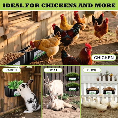 3 Pack Chicken Feeder, Duck Feeder Supplies, Hanging Fence Feed Trough with Clips for Goat, Sheeple, Piglet, Gooses, Turkeys, Dog Livestock Poultry, 8 Quarts in Total, Feed Scoop Included, Black - color: Black 3pcs