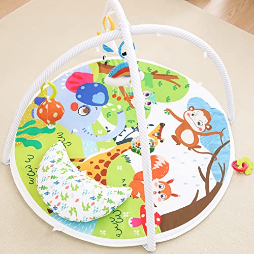 Baby Play Gym, ibabejoy Activity Play Mat for Newborn to Toddler, Stage-Based Sensory & Motor Skills Development, 7in 1 Non Slip Language Discovery Platmats with Teether
