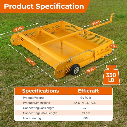 POPMOON 2-in-1 Horse Manure Fork Paddock Cleaner Tow Behind Trailer, 330 lb | Manure Scooper Yard Sweeper for Horse Manure, Heavy Duty Drag Manure Collector Fit ATV UTV Pasture Stable Farm Yard Cleanup - size: 43.5" L -with wheels