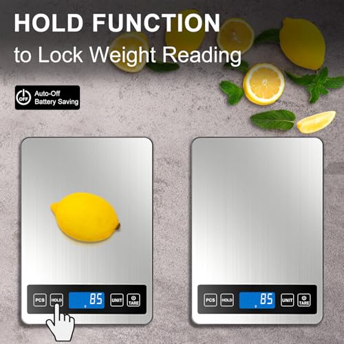 Fuzion Food Scale, 22lb/0.1oz Digital Kitchen Scale - 7 Units, Tare & PCS | Rechargeable Power, Tempered Glass & Stainless Steel - Digital Food Scale Grams and Ounces for Baking, Cooking, Weight Loss - color: Silver Blue
