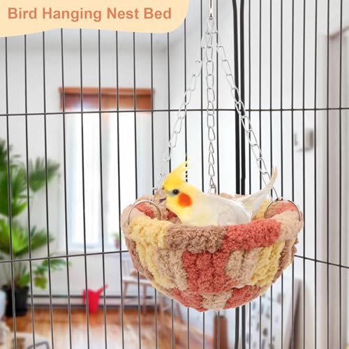 Wontee Bird Nest Bed Parrot Hanging Swing Hammock Bird Cage House for Budgies Parakeets Cockatiels Lovebirds Conures (Orange) - color: Orange