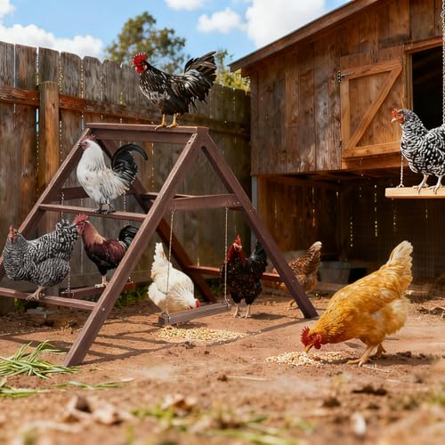 Large Chicken Perch with 2 Swings, Wood Roost Stand for 10-12 Chickens, Multi-Level Chicken Roosting Bars, Easy to Assemble Backyard Chicken Coop Accessories
