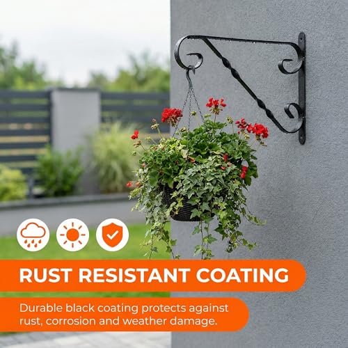 Classic Scroll-Design Metal Wall Bracket for Hanging Accessories and Flowerpots for Indoor & Outdoor Use, Black Set of 2 - color: Black, size: Classic Scroll