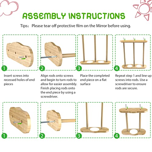 Bamboo Chick Perch with Mirror, 2 Pack | strong roosting bar for coop and brooder, training perch for large birds, hens, parrots, macaw, easy assemble&clean,fun toys