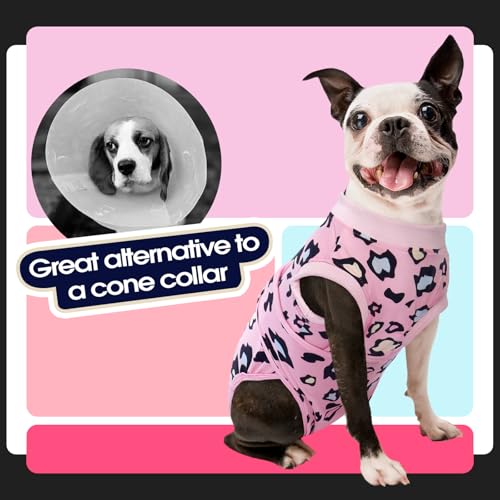 Dog Recovery Suit, Soft Surgical Suit for Dogs Onesie for Surgery | Cone Alternative after Surgery, Abdominal Wound Protector, Anti Lick Suit, Dog Onesie for Surgery Female Male Pink Leopard XS - color: Pink Leopard, size: Xs(back:8.3-11.4in,wt:4-7lbs)