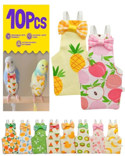 10Pcs Large Size Bird Diapers, Reusable Parrot Pigeon Pants, Leakproof Poop Control Suit for Cockatiel Conure Macaw Parakeet, Indoor Outdoor Nappy for Medium Birds (Size M)