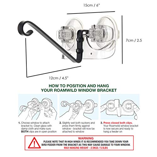 Roamwild Window Mounted Bird Feeder Bracket with Super Strong NEW Dual Suction Cups Outdoor