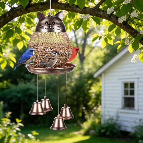 LBTING Wild Bird Feeder, Wind Chimes, Cute Cat-Shaped Style | Metal, Decoration, For Hanging Outdoor Garden Yard - style: Cat-Shaped Wind Chimes
