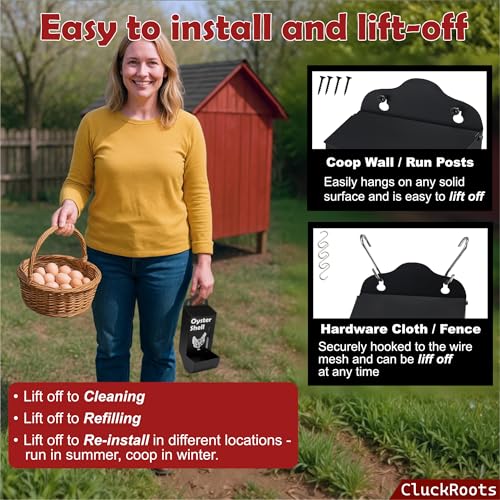 Chicken Coop Accessories Oyster Shell Feeder & Chicken Grit Feeder Set, No-Waste All‑Weather Thick‑Wall Design, Lift-Off Wall-Mounted Gravity Dispenser w/Rain Lid, Chickens Gifts for Chickens Lovers - color: Combo-Black/Red