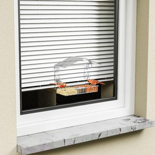 Acrylic Window Bird Feeders with Strong Suction Cups for Cats,Kid and Birds Lovers Gifts,Clear Bird Feeder for Window Viewing,Large Window Mount Birdfeeder,Birds House for Outdoors,Balcony