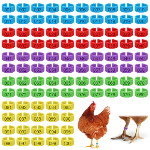 100PCS Numbered Chicken Leg Bands, 0.63" Snap-On Poultry ID Rings