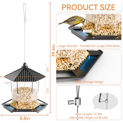 Hanging Bird Feeder for Outdoors,Large Hopper Squirrel Proof Birdfeeder for Cedar,Red,Cardinal,Blue Jay and Wild Birds,Easy to Feel Birdhouse & Bird Seed Feeder & Gazebo for Outside,Tree,Black