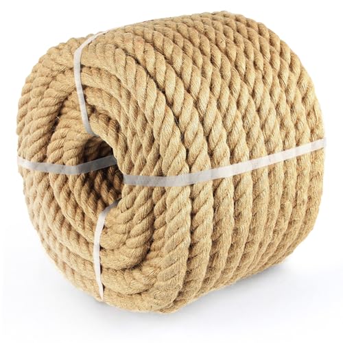 Vanhench Natural Jute Rope Heavy Duty, 1IN x 50 Feet Thick Sisal/Hemp Nautical Rope for Climbing/Tug of War/Swing, Team Building Games for Carnival Party, Bundling, Crafts (Brown) - color: Brown, size: 25.4mm (1 In)×50ft (15.24m)
