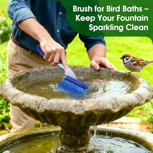 Bird Bath Cleaner, Hummingbird Feeder Cleaning Brushes, Non Scratch Scrub Brush with Large Ergonomic Handle and PVC Bristles for Bird Feeder, Bath Accessories, Fountain, Concrete Outdoor Cleaning