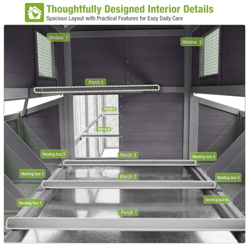GUTINNEEN Large Chicken Coop with Run for 8-10 Chickens, Wooden Outdoor Hen House with 3-Section Nesting Box, Walk-in Poultry Cage, Pull-Out Metal Tray, Multiple Perches, Secure Ventilated Design - size: 118.1"L x 56.7"W x 49.6"H