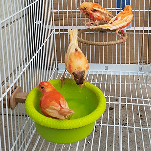 FOIBURELY Multi-Function Caged Bird Bath Bird Cage Parrot Supplies Bathing Tub for Canary Finch Budgerigar，Perch Stand(4.5")