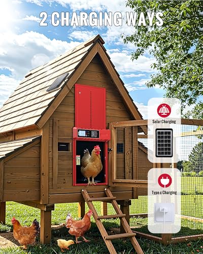 Automatic Chicken Coop Door Solar Powered XL Chicken Door 3 Modes | Aluminum Alloy Build, USB-C Charging, XL Large Opening 10.8x14.2in, Timer Remote Manual Anti-Pinch Safety Waterproof IP65 Red - color: Red