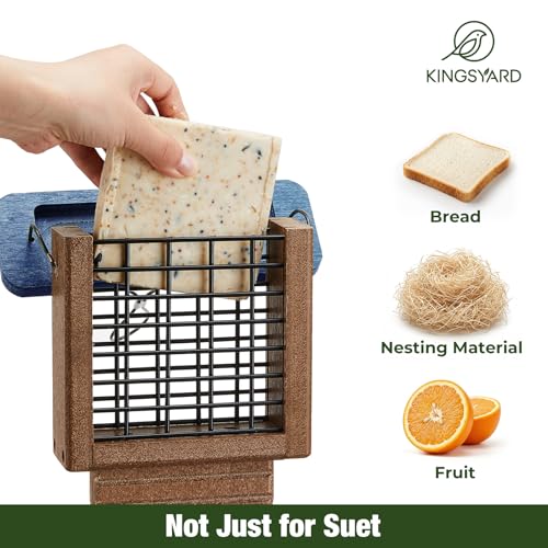 Kingsyard 2 Pack Suet Bird Feeder with Tail-Prop | Recycled Poly Lumber Suet feeder, Sturdy & Durable, Outside Hanging, Great for Woodpecker & Clinging Birds, Blue - color: Blue