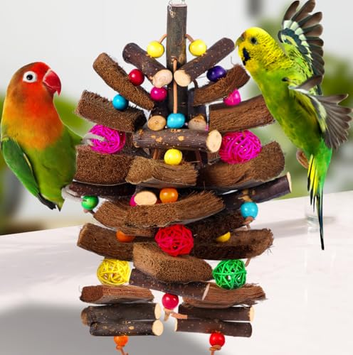 Kyouki Bird Toy for Parrots，Cockatiels, Budgies, Conures, Macaws, Lovebirds, Amazons and Other Small/Medium/Large Birds - Chewable & Shreddable Natural Coconut Husk Enrichment Toy (Medium) - size: Medium Standard